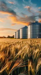 Poster - A field of wheat with a few silos in the background