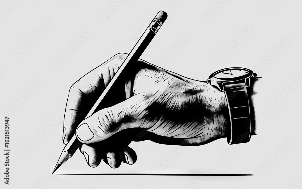Hand writing pencil. Hand drawing with pencil on paper, a timeless act ...