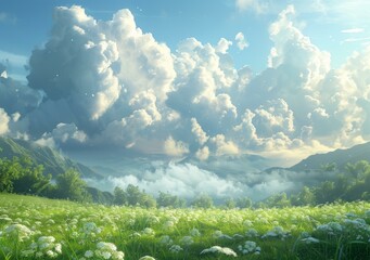 Poster - Beautiful Mountain Meadow Under a Cloudy Sky