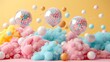 © duyina1990 - Pink and blue pastel color 3D rendering of floating balls with bubbles