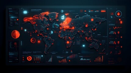 Poster - Futuristic intelligence powered world map interface managing international trade flows and transportation networks