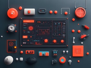 Poster - Technological Control Panel with Mesmerizing Digital Interfaces Clean Geometric Lines and Constructivist Influenced Lighting