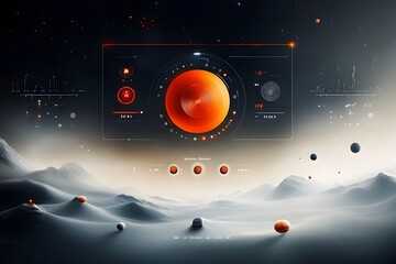 Poster - Stunning sci fi landscape with sleek and minimalist HUD and GUI design elements showcasing the elegance and modern aesthetic of digital technology and user interfaces