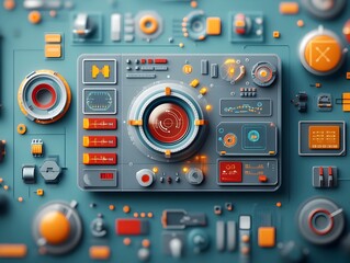 Poster - technological backdrop featuring a seamless virtual control panel with a mesmerizing HUD and GUI  The clean lines angular geometry