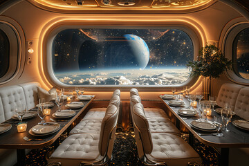 Wall Mural - zero-gravity dining experience high-altitude plane gourmet meals space floating weightlessness