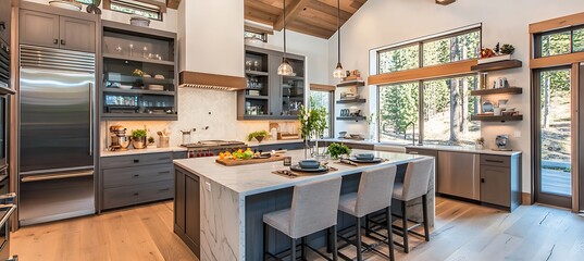 A stylish and functional kitchen with sleek cabinetry, a large island, and modern appliances 