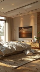 Wall Mural - Modern Bedroom Interior Design with Sunlight