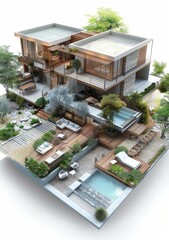 Poster - Modern House Exterior Design with Garden and Pool