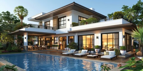 Wall Mural - Modern Villa with Pool and Outdoor Patio