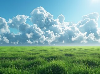 Poster - Vast Green Meadow Under a Cloudy Sky