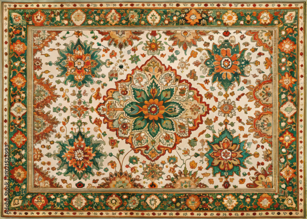 This vibrant renaissance style rug features intricate floral patterns ...