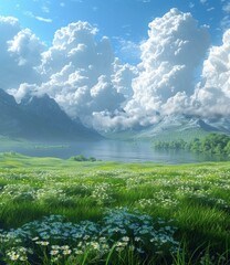 Poster - Serene Mountain Lake Scenery Illustration