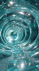 Sticker - Blue and green tunnel with glowing white spheres