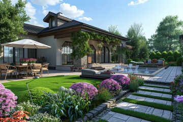 Poster - Modern Luxurious Backyard Design Illustration