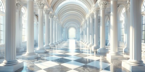 Wall Mural - Elegant White Columned Hallway of a Palace