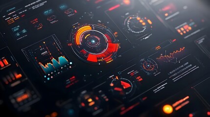 Poster - Innovative digital data visualization with dynamic futuristic user interface and HUDGUI elements for engaging immersive game scene design and advanced technology background