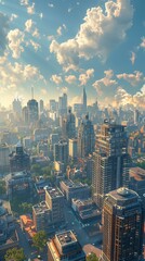 Canvas Print - Aerial View of a Modern City Skyline on a Sunny Day