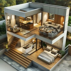 Wall Mural - Modern Minimalist House Design Illustration