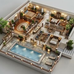 Poster - Luxury House Floor Plan with Pool