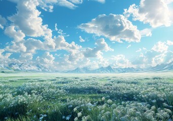 Wall Mural - Stunning Mountain Meadow Landscape Illustration