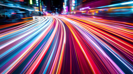 dynamic abstract cityscape with vibrant light trails, capturing the energy and motion of modern urba