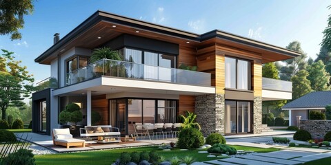 Canvas Print - Modern Two-Story House Exterior Design