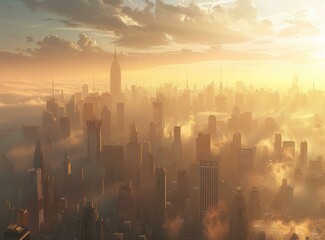 Poster - Sunrise Cityscape Above the Clouds