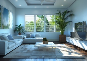 Wall Mural - Modern Light-Blue Living Room Interior Design