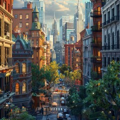 Canvas Print - Charming City Street Scene Illustration