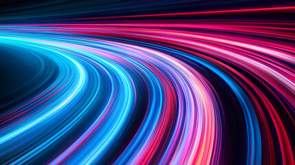 Wall Mural - Abstract vibrant light trails and bokeh in blue, red, and pink hues, creating a futuristic and dynamic visual effect.