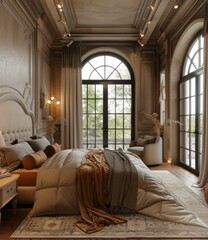 Sticker - Elegant Bedroom Interior Design with Large Window