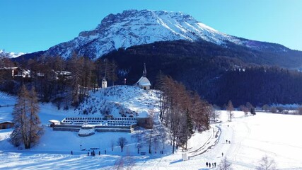 Wall Mural - Winter on Lake Resia and magnificent isolated bell tower of the old village of Curon. Val Venosta