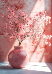 Wall Mural - Pink Cherry Blossom Vase Still Life Art