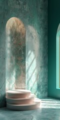 Wall Mural - Teal Room Scene with Pink Podium