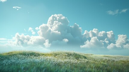 Poster - Beautiful Summer Meadow Landscape with Fluffy Clouds