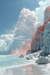 Poster - Dreamlike Coastal Landscape with Pastel Clouds