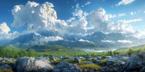 Canvas Print - Majestic Mountain Scenery Under a Cloud-filled Sky