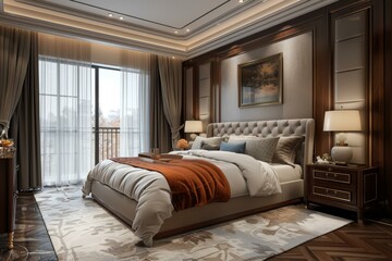 Sticker - Luxury Bedroom Interior Design Illustration