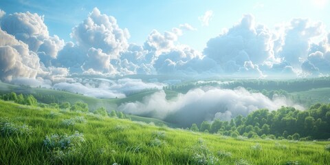 Poster - A Beautiful Landscape of Rolling Hills Covered in Clouds