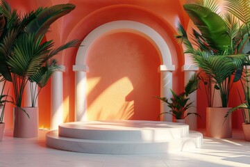 Poster - Coral Archway Display Podium with Lush Greenery