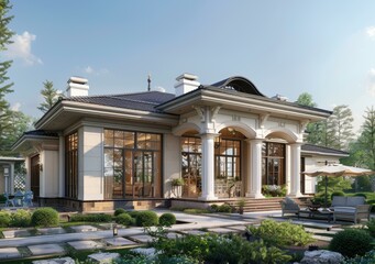 Sticker - Elegant European-Style Country House Exterior Design