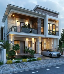 Wall Mural - Modern Mansion Exterior Design Illustration