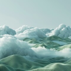 Poster - Abstract Cloud Landscape with Green Hills