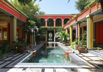 Wall Mural - Colorful Courtyard with Pool and Plants