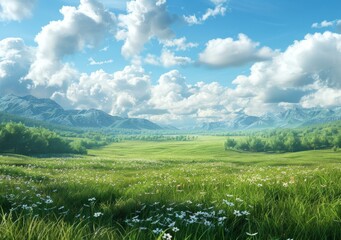 Wall Mural - Beautiful Mountain Meadow Landscape Illustration