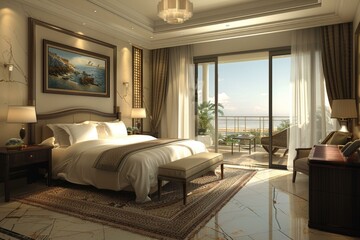 Wall Mural - Luxury Bedroom with Ocean View Illustration