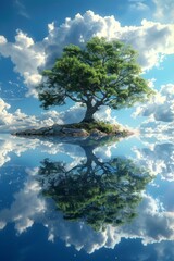 Poster - Tranquil Island Tree Reflection in the Sky