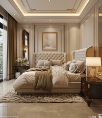 Canvas Print - Luxury Bedroom Interior Design Illustration