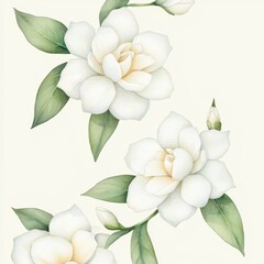 Poster - Soft Watercolor Gardenias in Minimal Green Tones