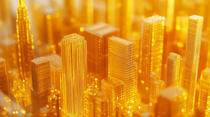 city skyscrapers, skyline, golden city landscape